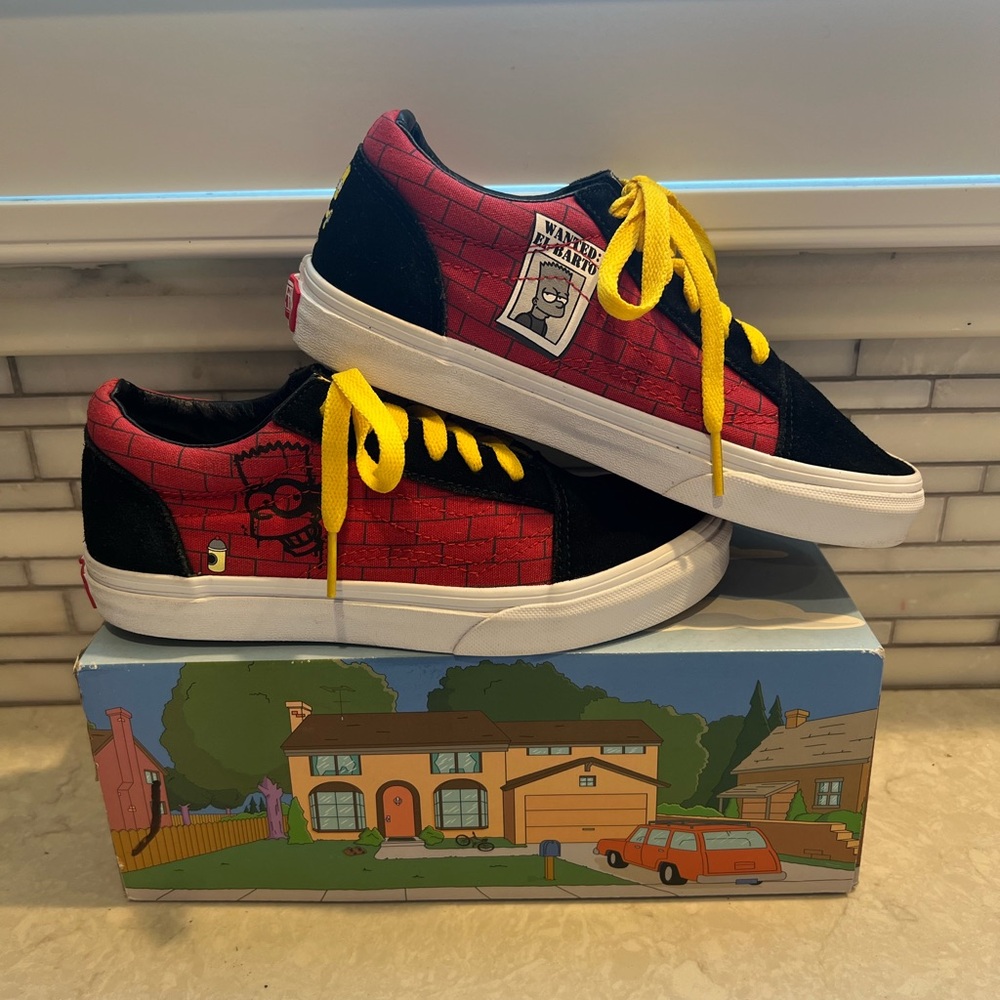 Vans Old Skool Black and Red Sneakers with Yellow Accents